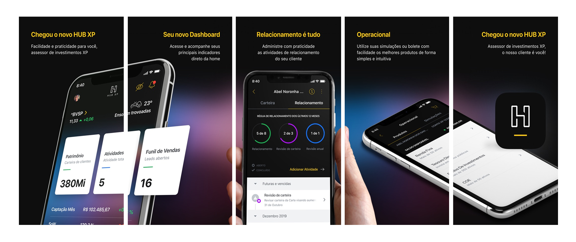 Telas mobile – Novo HUB XP e funcionalidades