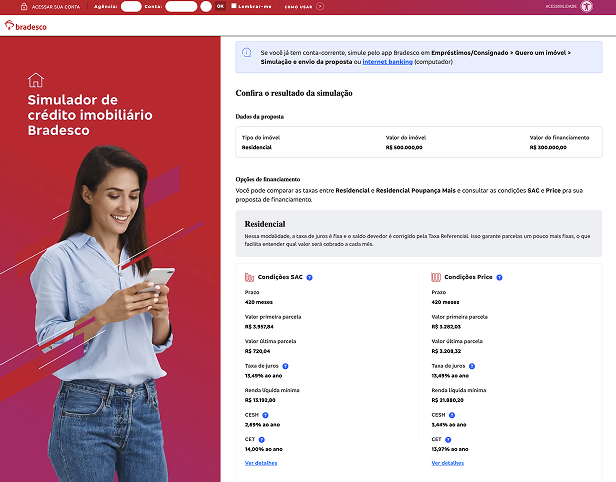 Resultado da simulação – Condições SAC e Price