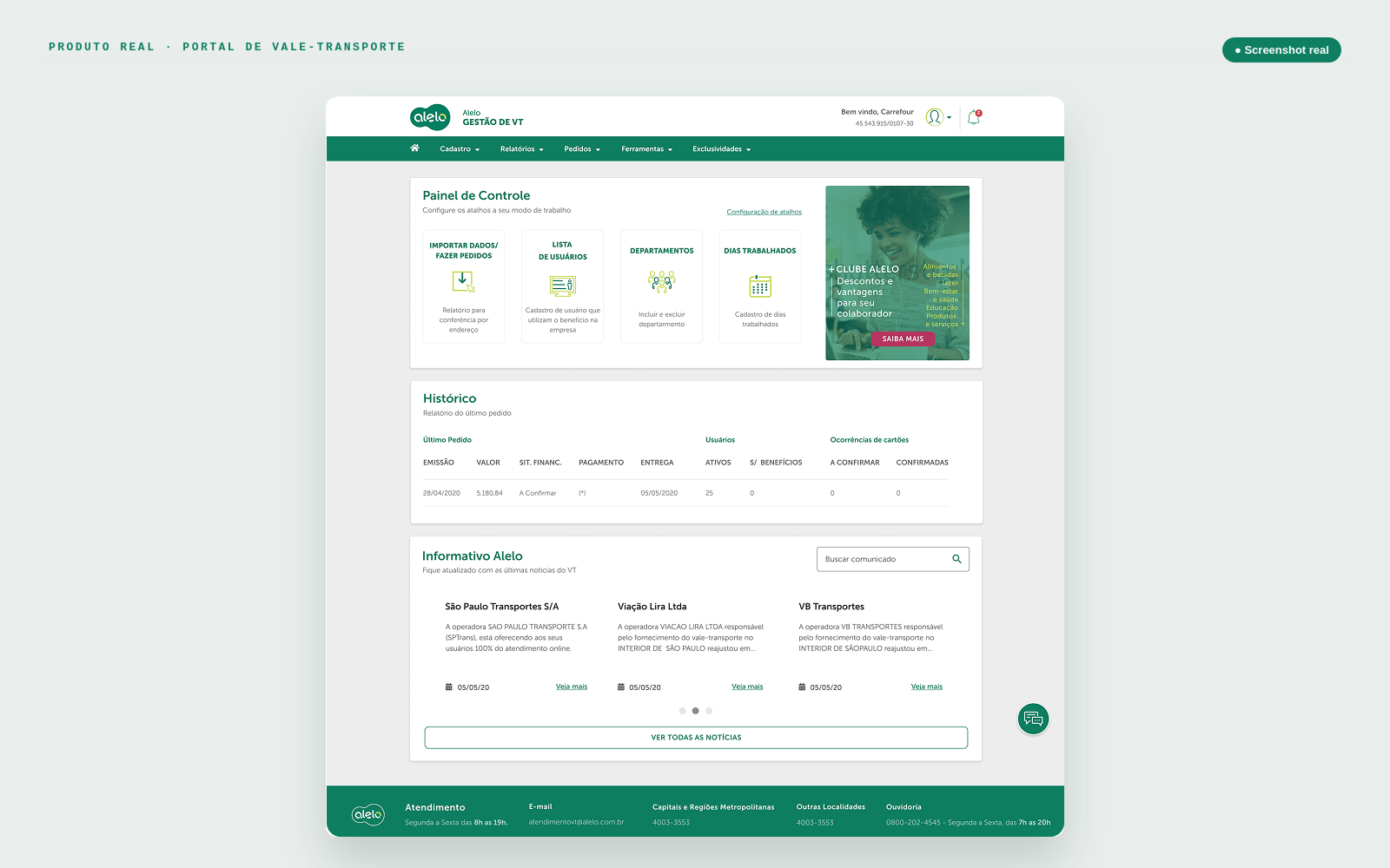 Produto real – Portal de Vale-Transporte