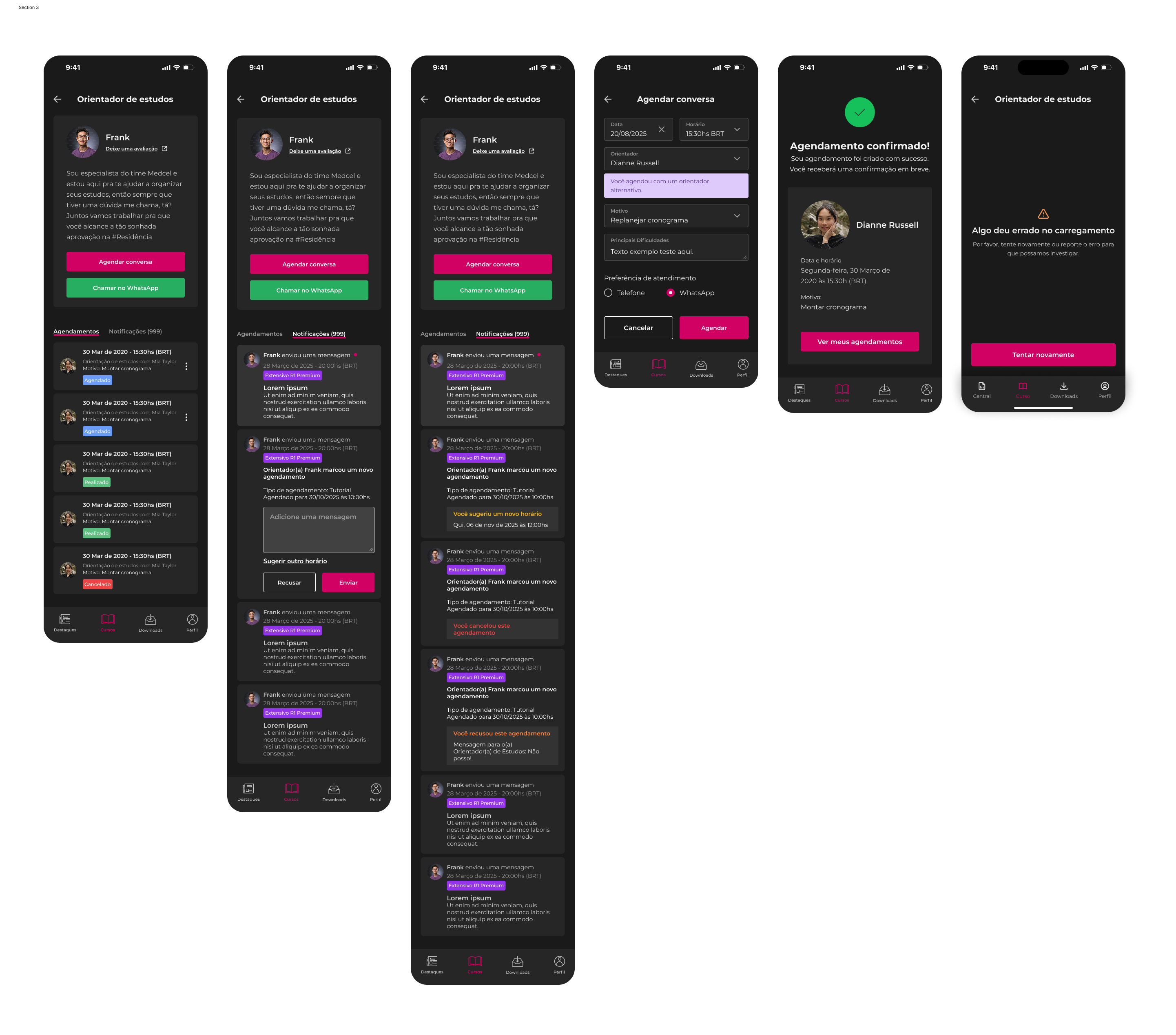 Exemplos de telas mobile da jornada