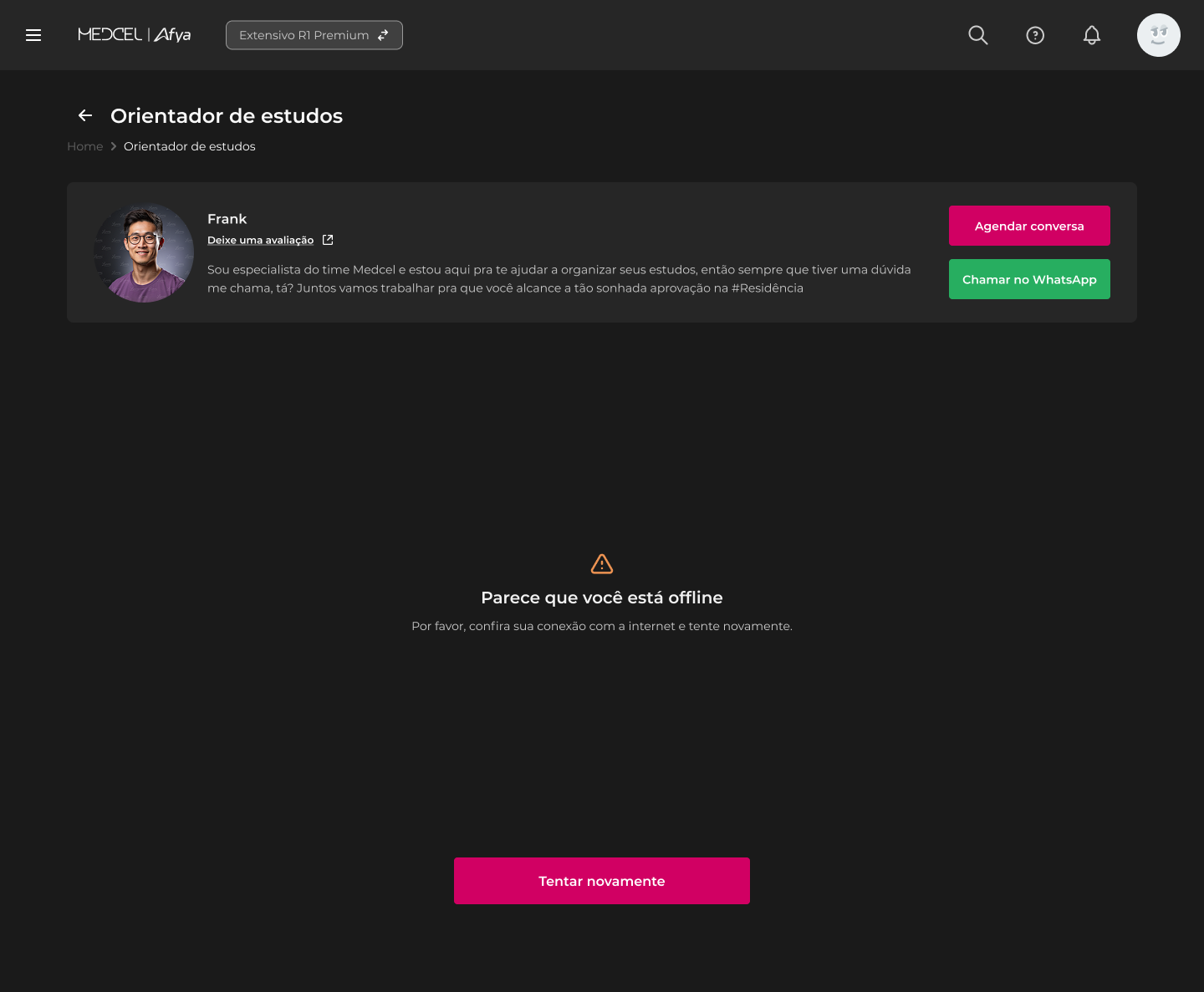 Estado de erro – Falha no agendamento