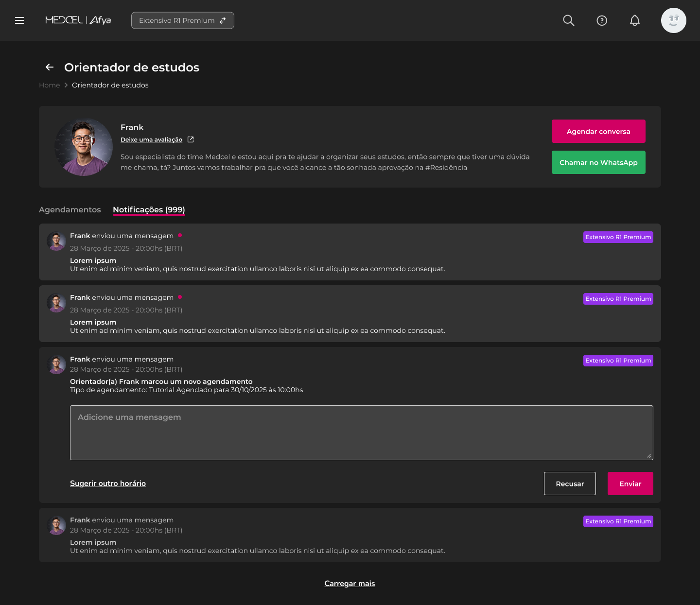 Sugestão de outro horário disponível