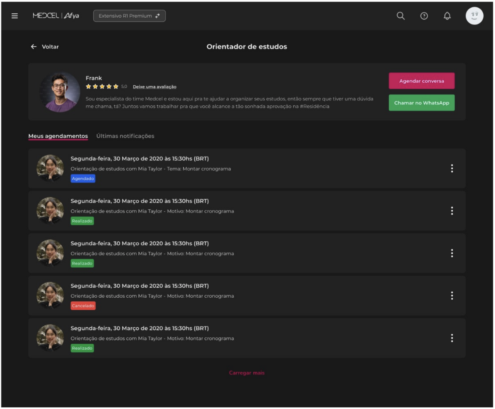 Tela principal – Agendamento de orientação